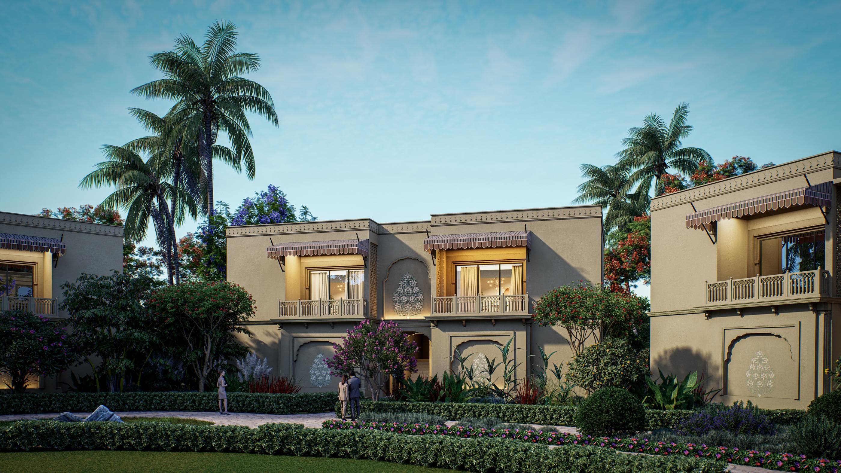 Garden villas at twilight